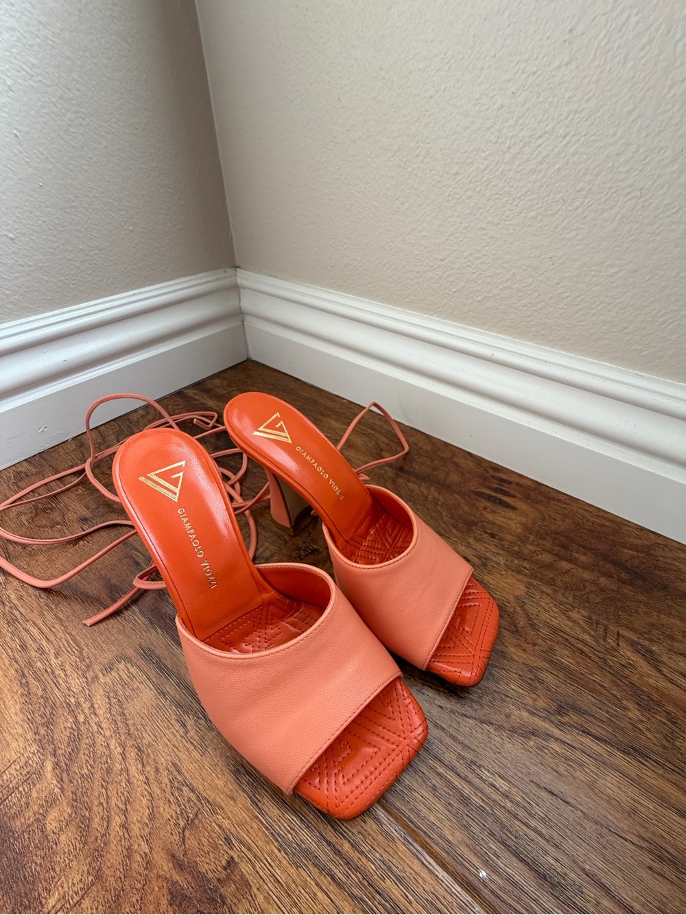 Coral Lace-Up Square-Toe Block Heels
